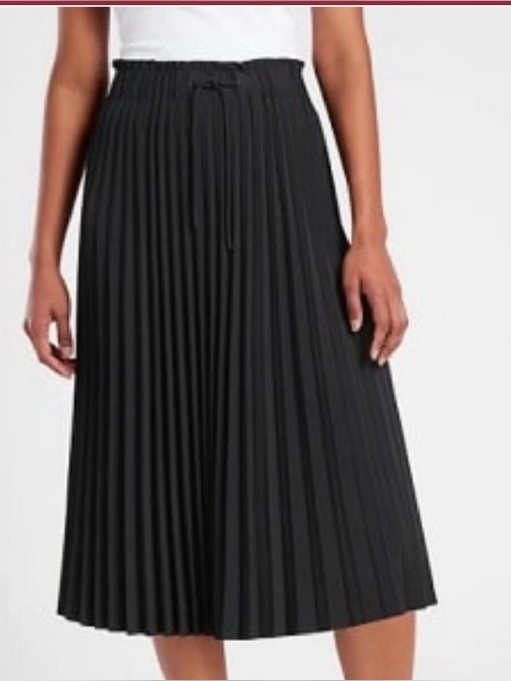 Athleta Black Pleated Midi Skirt with Drawstring Waist